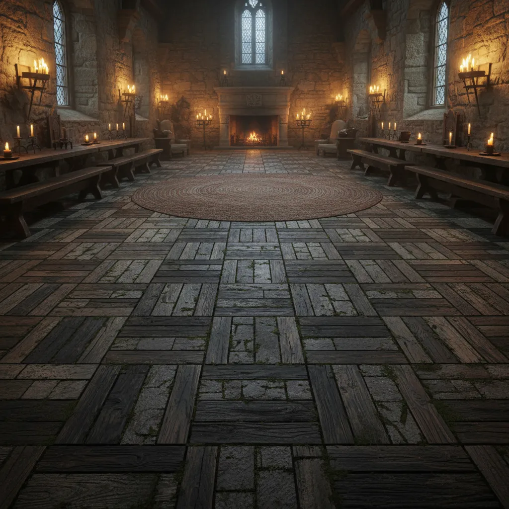 Medieval Wood and Stone Floor Design Medieval style floor featuring dark spruce wood and stone bricks in a weave pattern