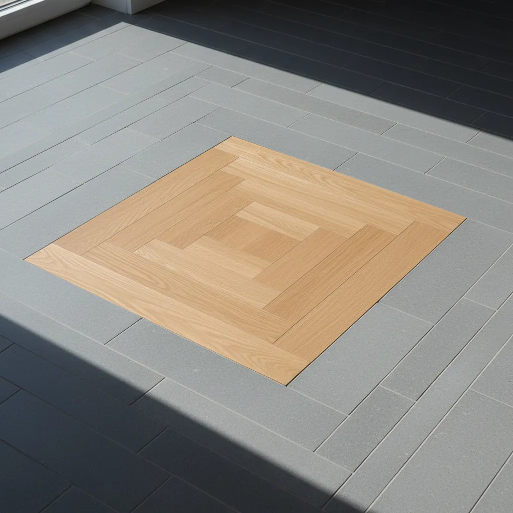 Oak and Stone Texture Contrast Detailed view of oak wood and smooth stone textures side by side