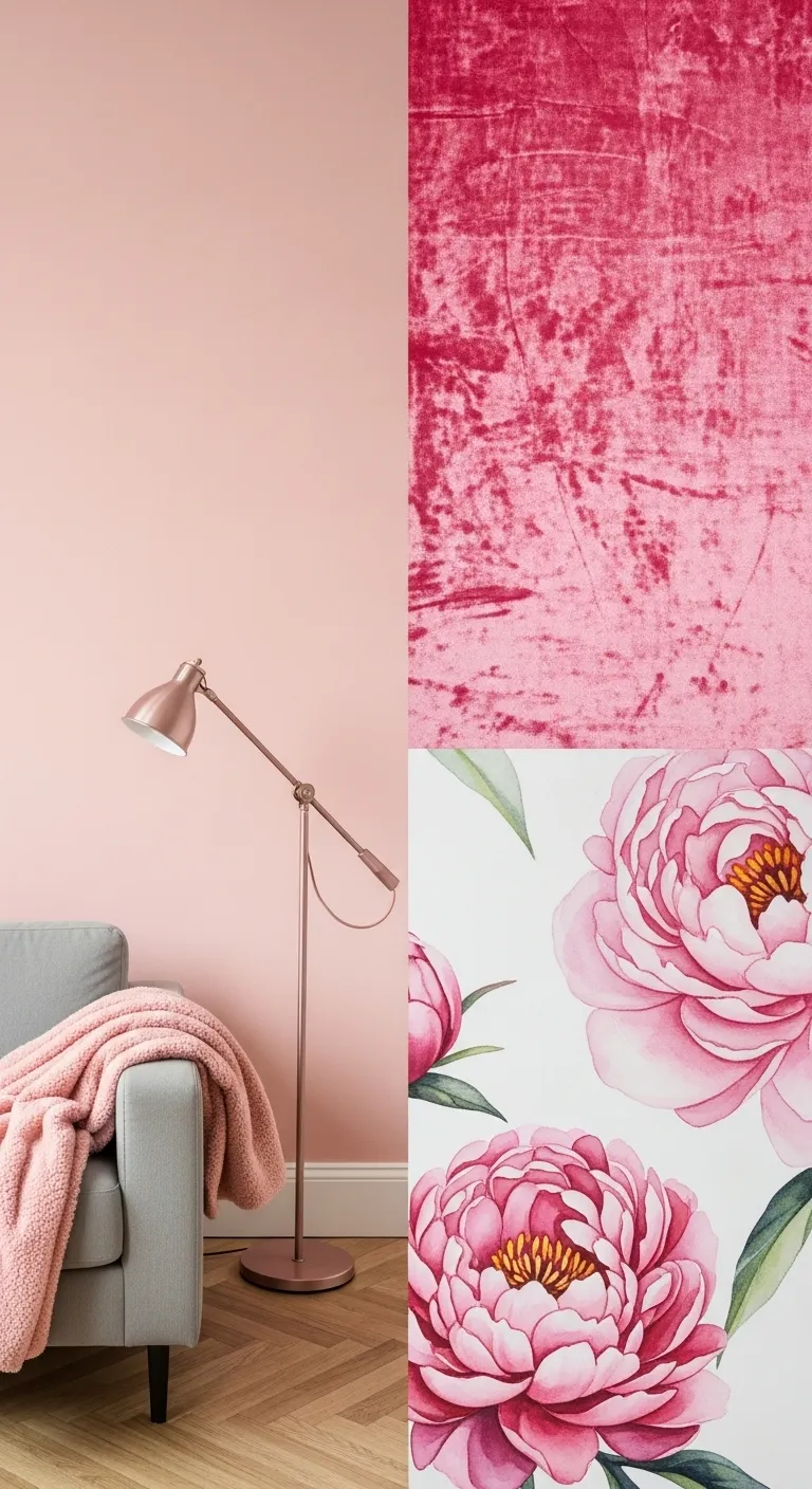 Comparison of matte, velvet, and watercolor pink peony wallpaper textures