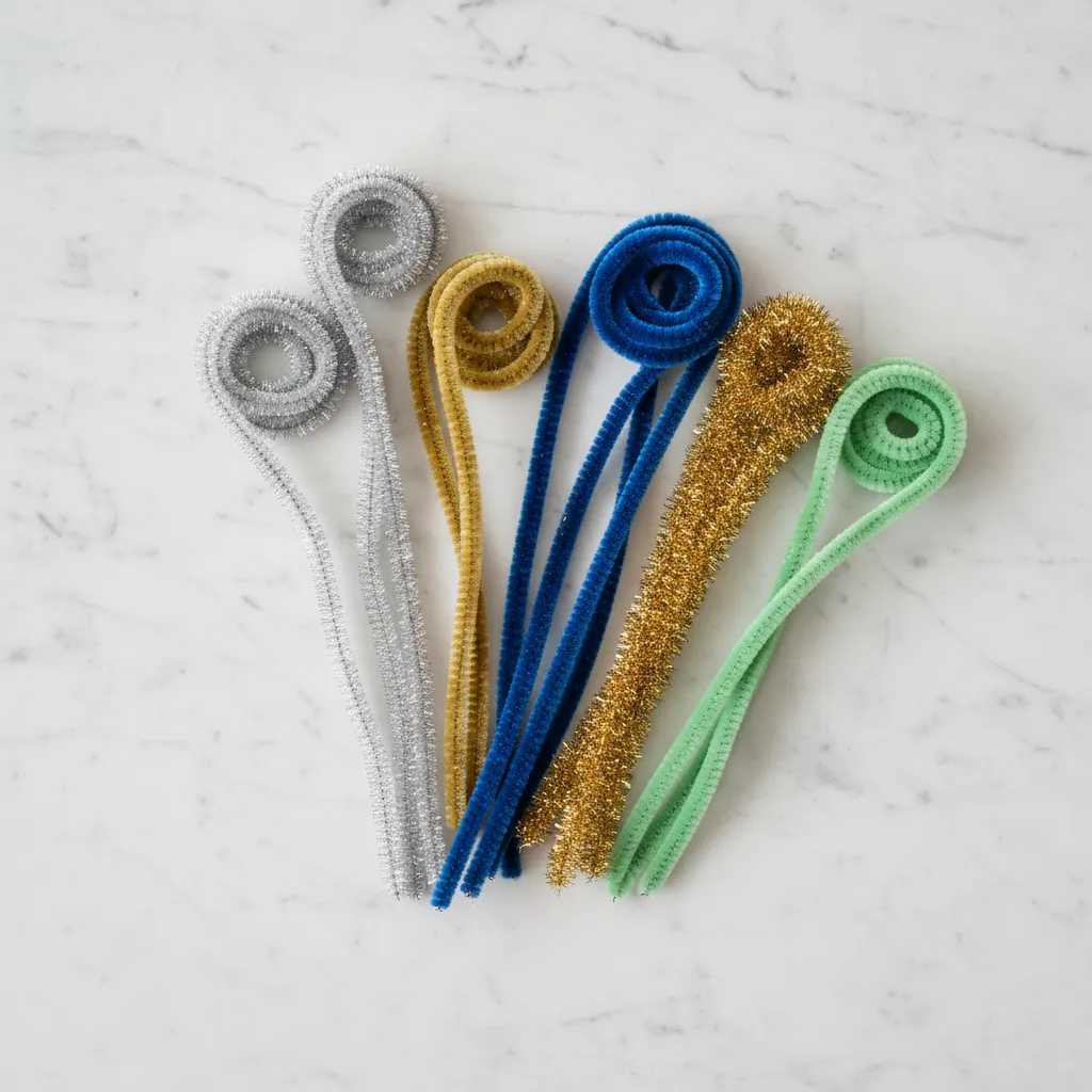 Different textures of pipe cleaners for flower making