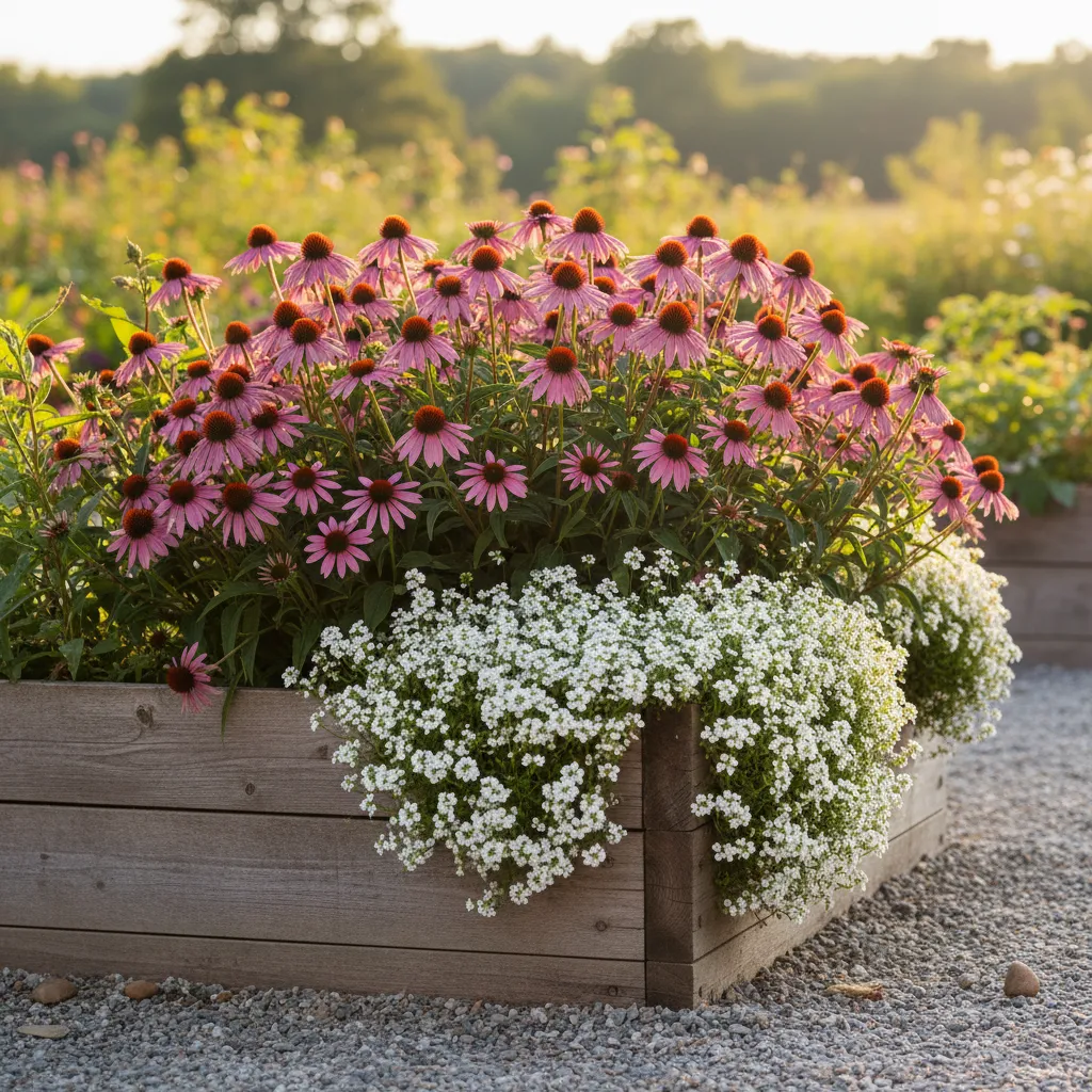4x4 Raised Garden Bed Design Rustic raised garden bed filled with pink and white flowers