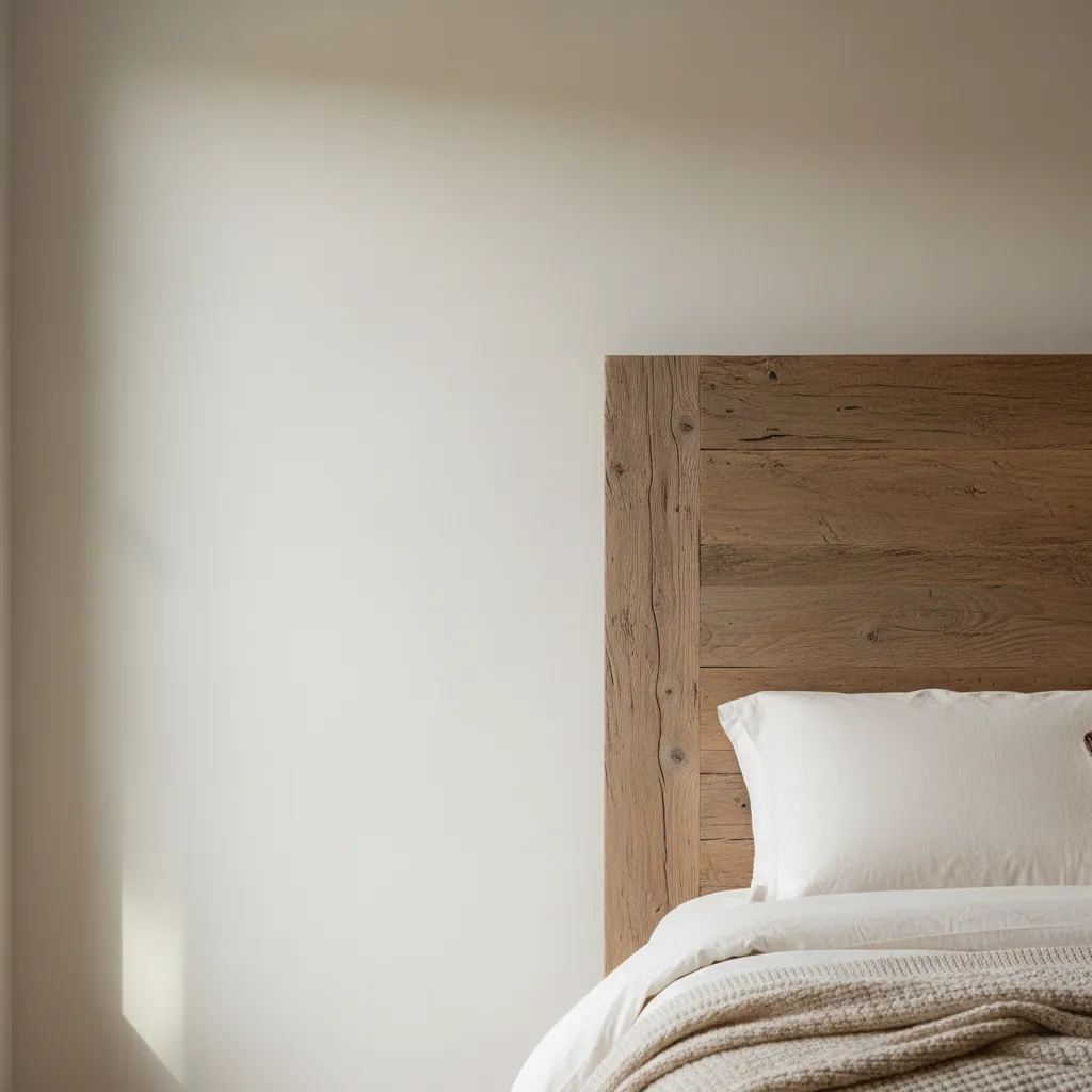 Best Warm White Paint for Rustic Interiors Warm white paint wall texture next to wood headboard