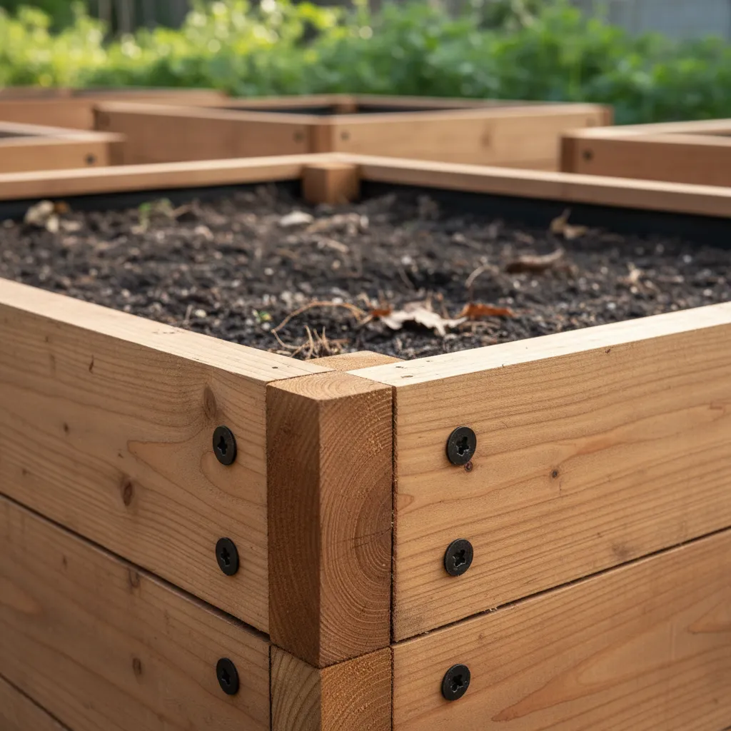 Cedar Raised Bed Wood Texture Detail Close up of cedar wood texture on a raised garden bed corner