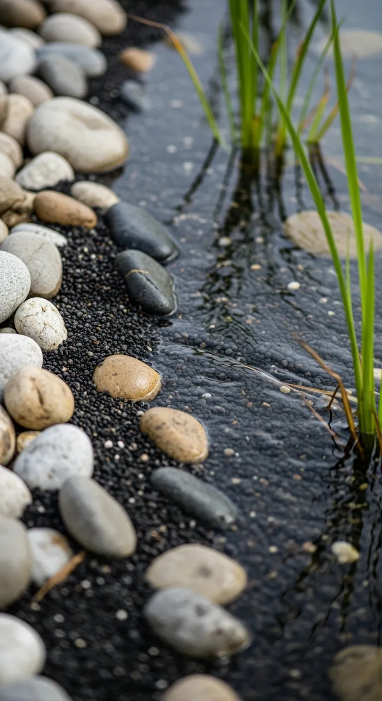 Gravel and Rock Filtration Materials for Natural Pools Close up of river rock and gravel filtration layer in a natural swimming pond