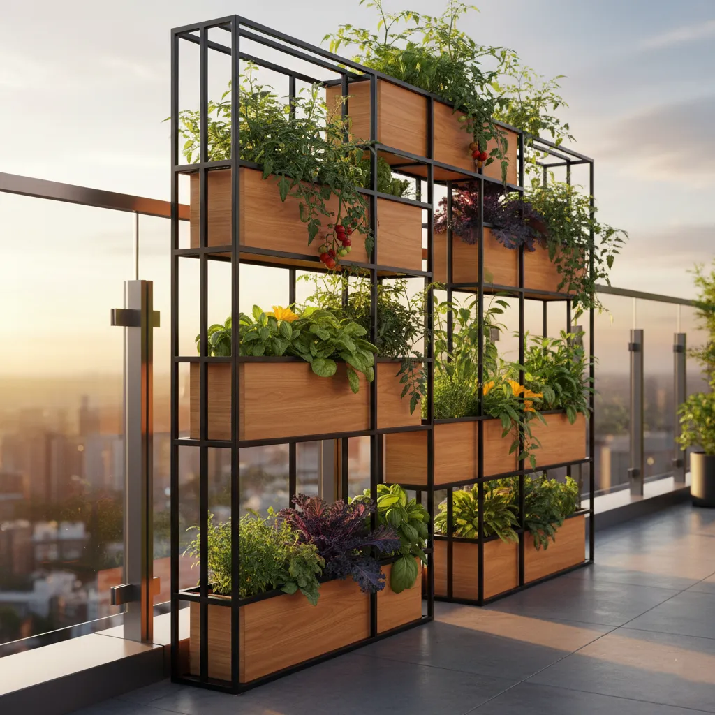 High-end modular container garden on a modern urban patio