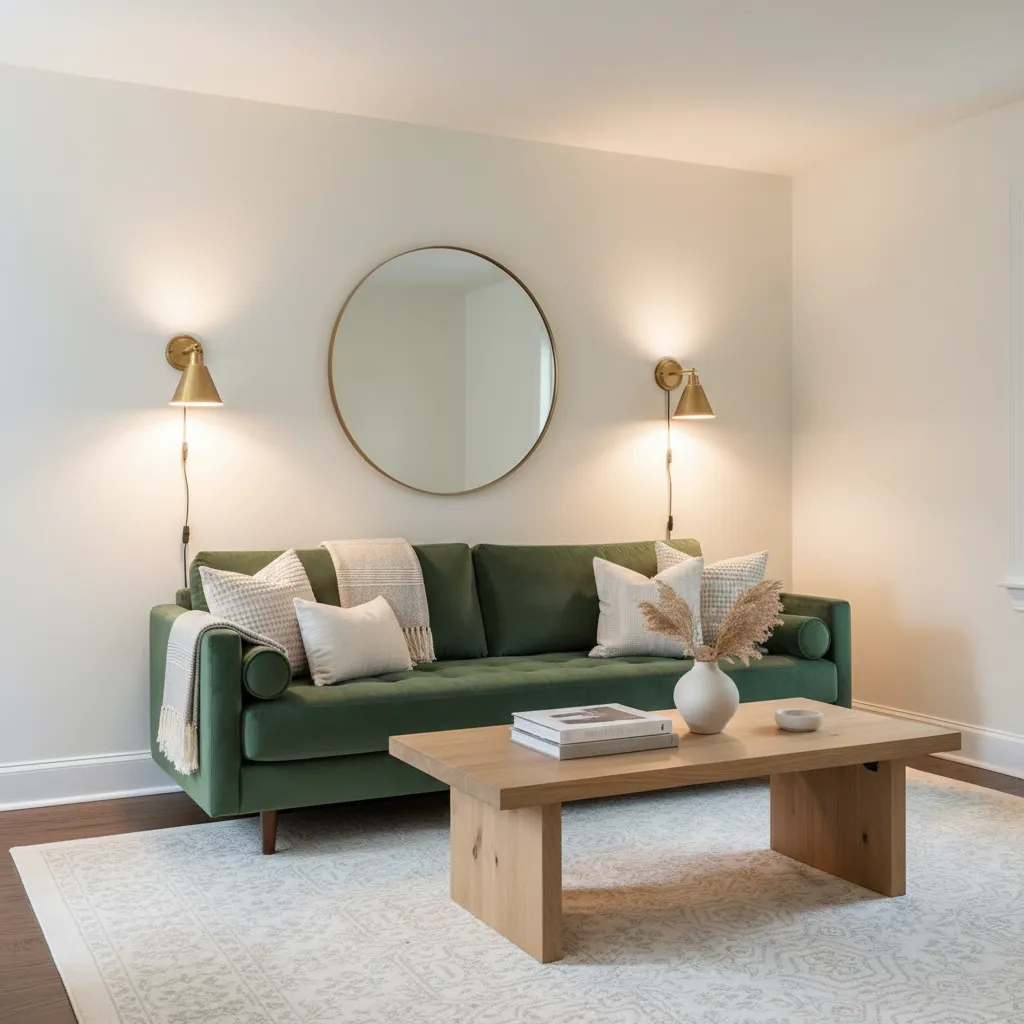 Living room with high LRV paint reflecting ambient lighting