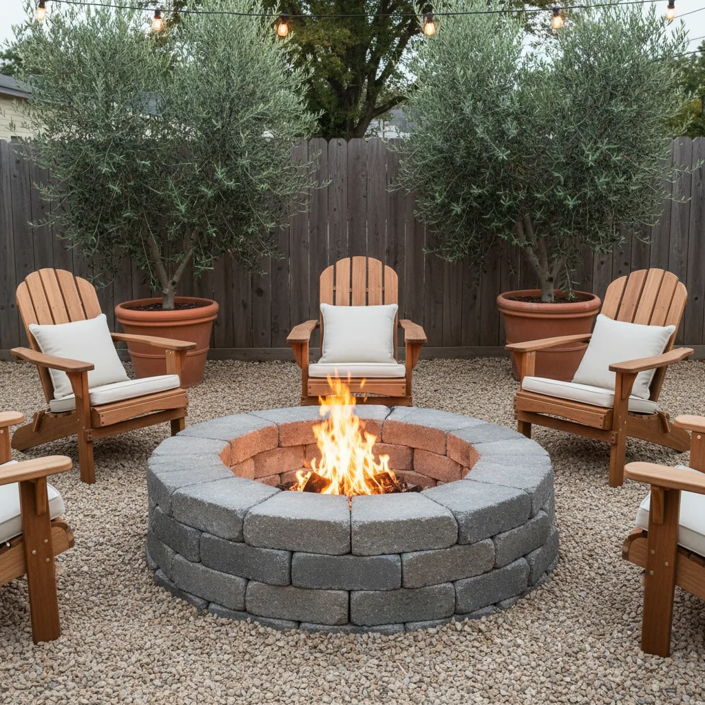 Backyard fire pit built with hardware store pavers under 150 dollars