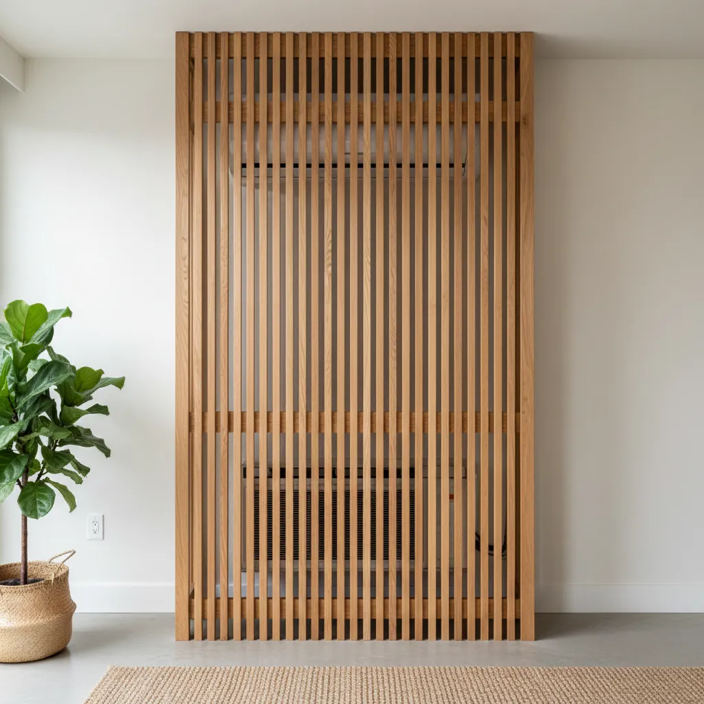 Raw Wood Slat Textures Close up of light oak wood slats for an AC cover project