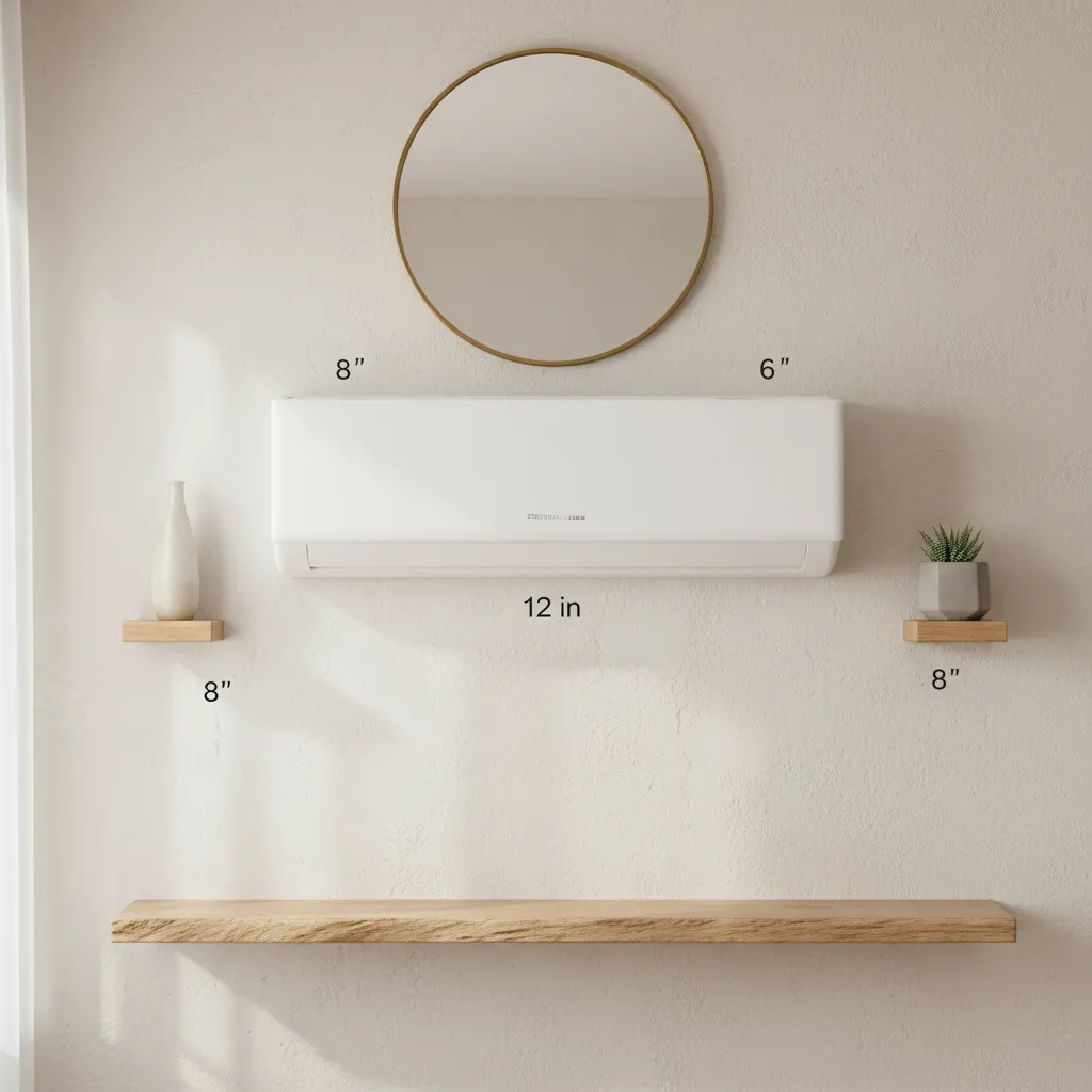 Standard AC Clearance Dimensions Split AC unit on wall with proper clearance space