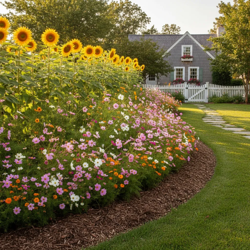 Tiered cut flower garden arranged to capture maximum sunlight