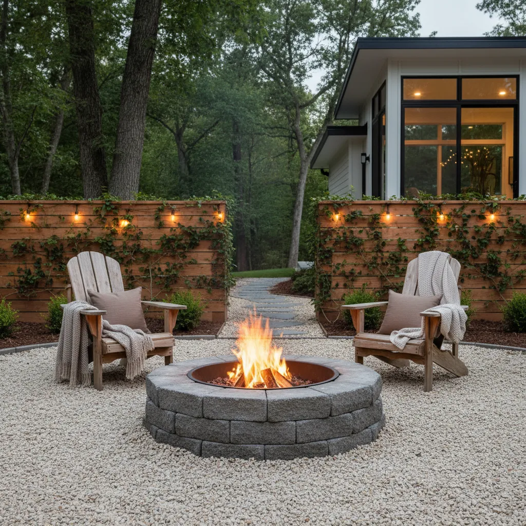 Stacked retaining wall block backyard fire pit