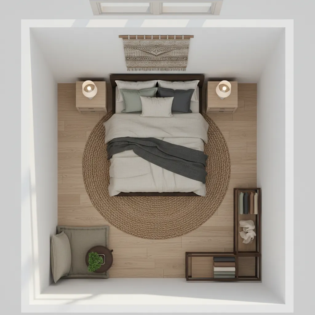 Bedroom Layout Top Down Plan Architectural top down view of a zen bedroom layout