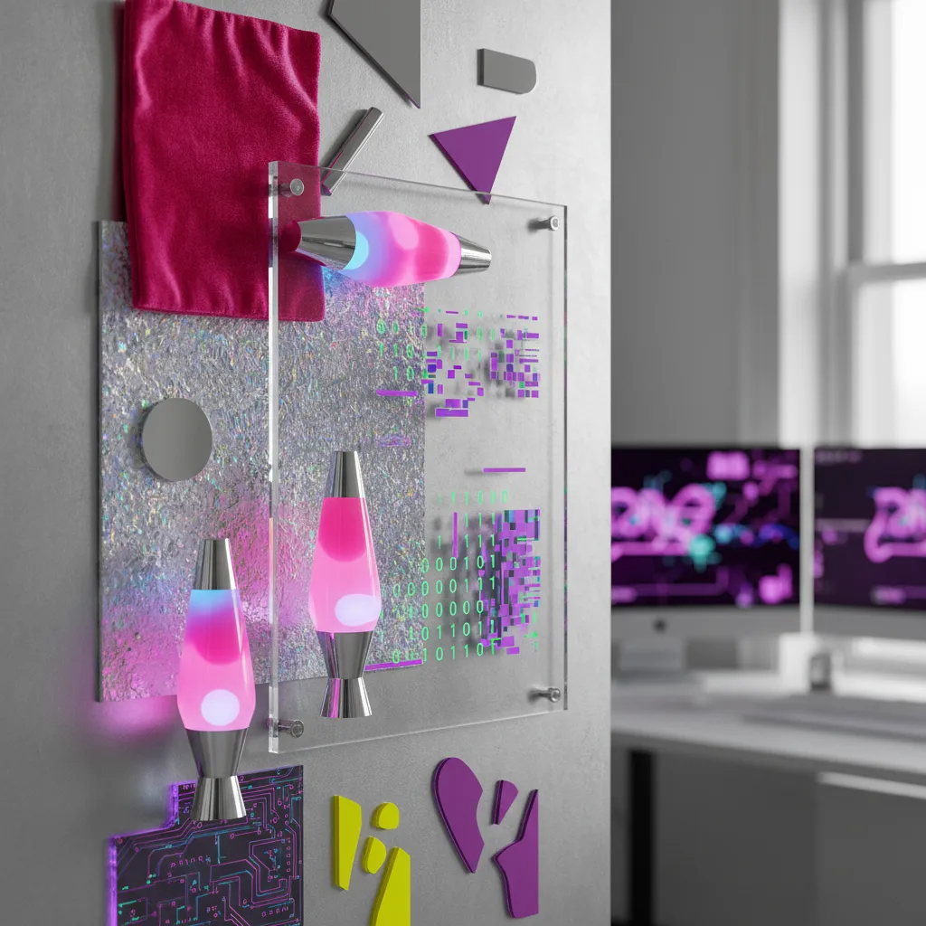 Curated digital mood board with metallic and velvet texture swatches