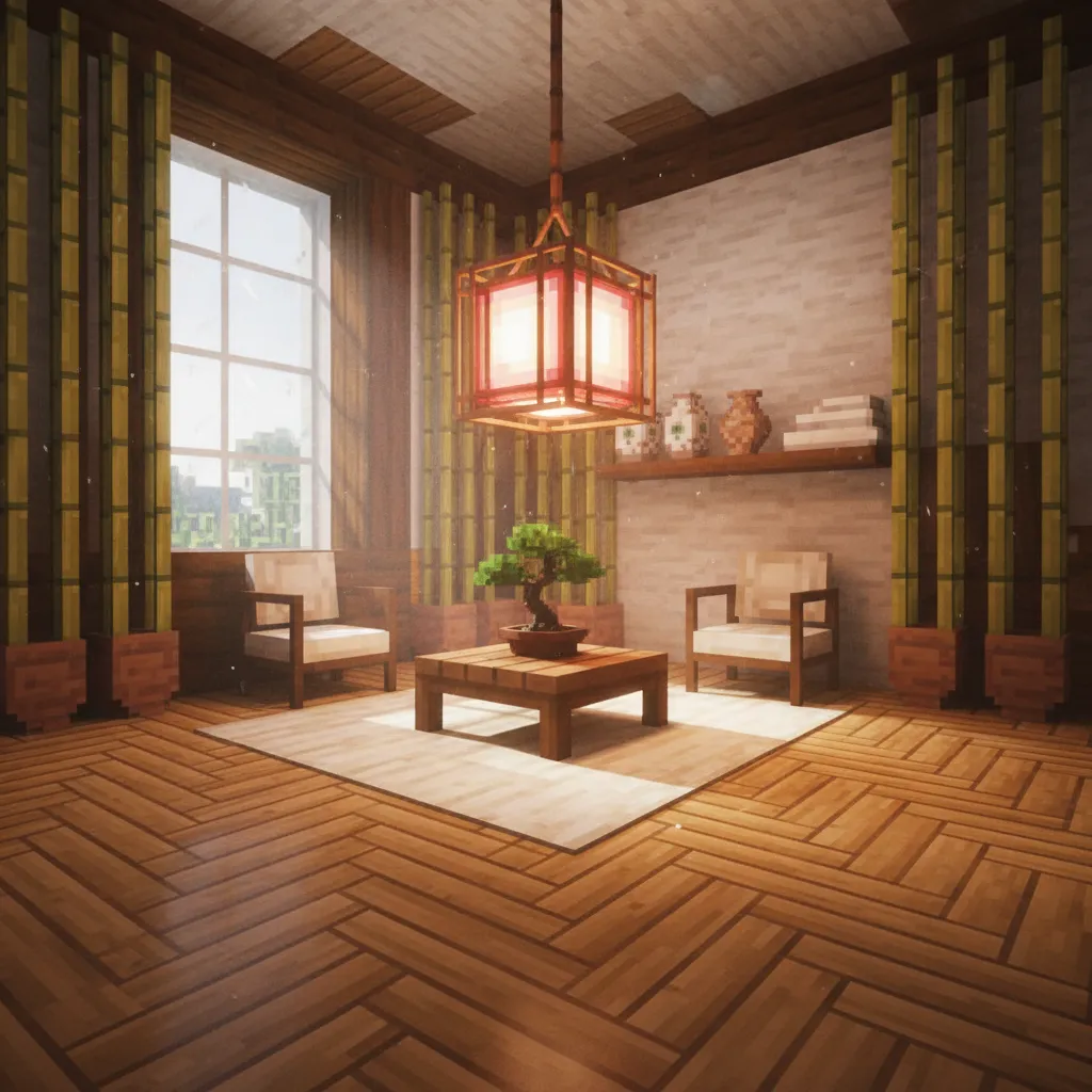 Cozy room with stripped birch wood and glowing warm light