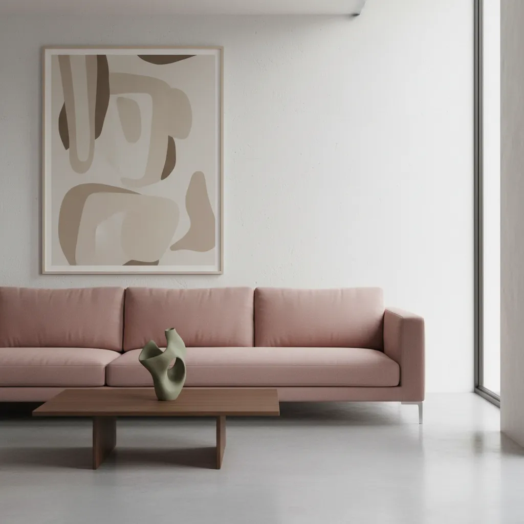 Minimalist Olive Green Rose Decor Minimalist living room with subtle dusty rose and olive green accents