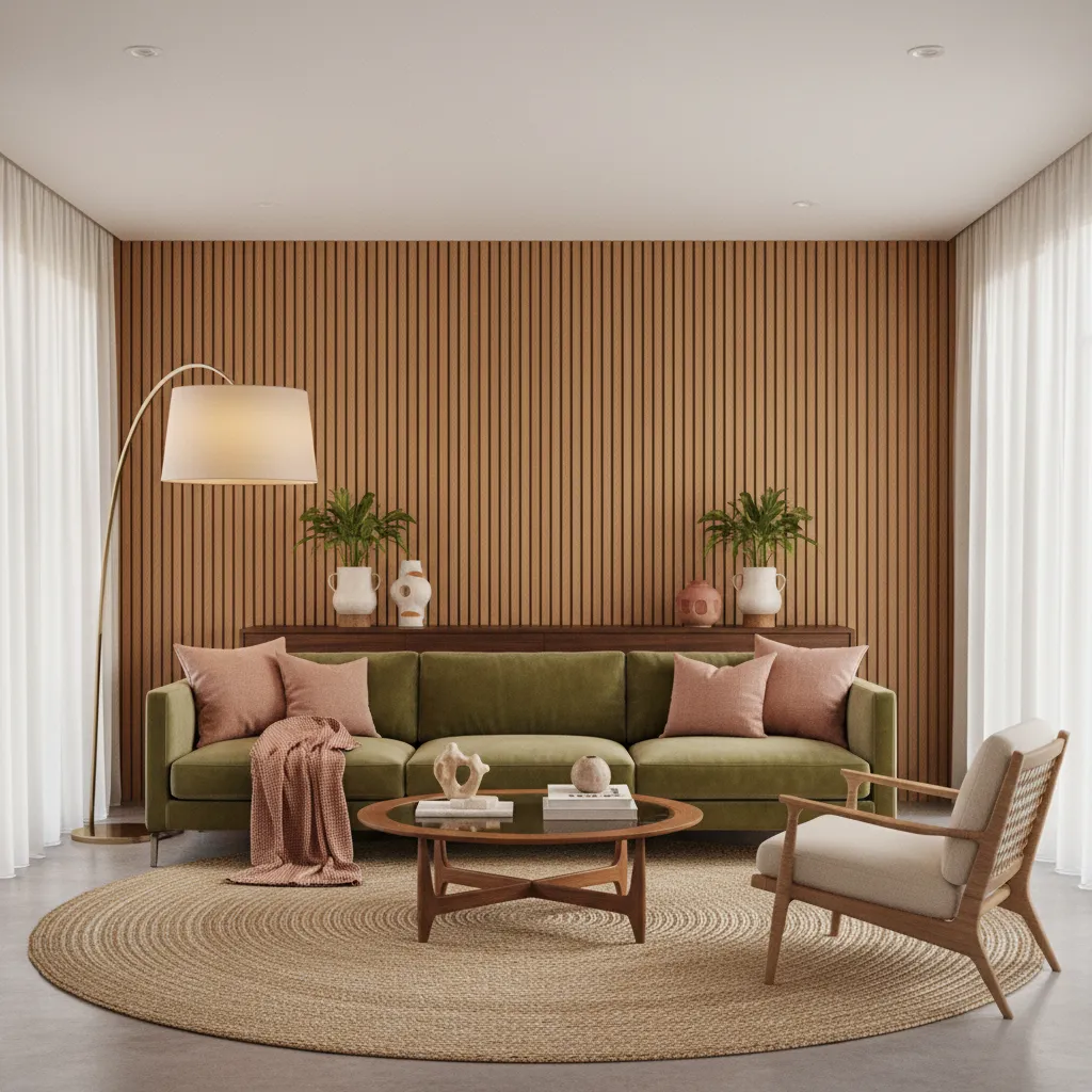 Olive Green and Dusty Rose Living Room Stylish living room featuring olive green and dusty rose decor