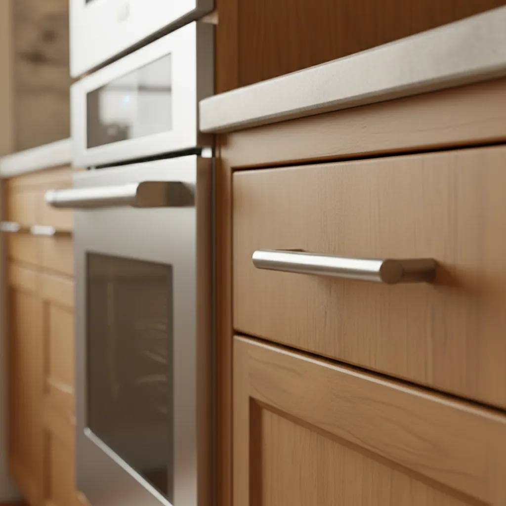 Stainless Steel Appliances With Oak Cabinets Stainless steel appliances matching brushed nickel hardware on honey oak cabinets