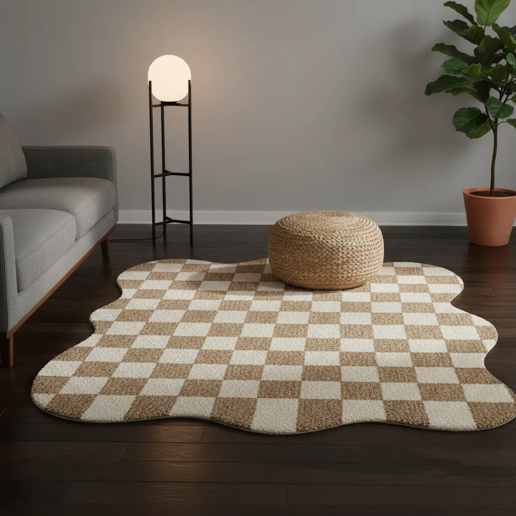 Styling Natural Fiber Rugs Organic natural rug on dark wood floor with ambient lighting