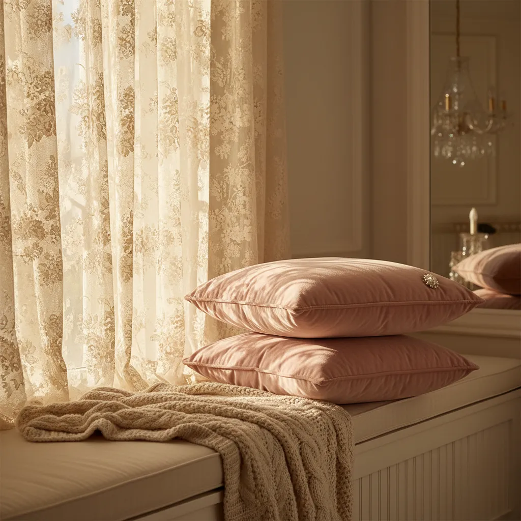 Cream lace and pink velvet textures