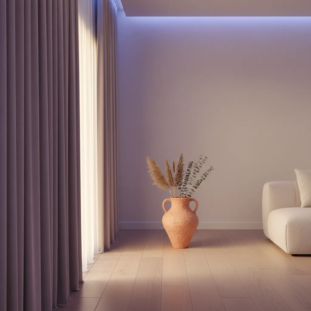 Velvet and wood textures in a retro sunset themed room