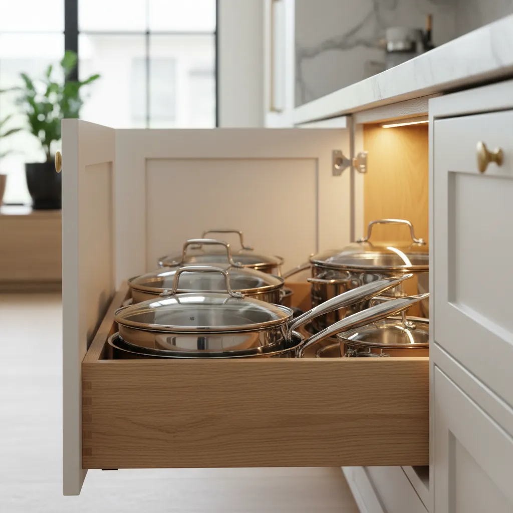 Wooden Pull Out Cabinet Drawer Pull-out wooden drawer organizer for deep lower kitchen cabinets holding pots and pans
